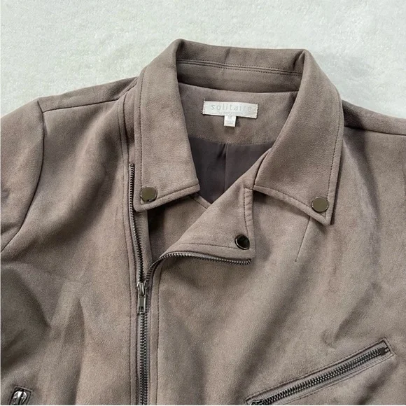 Solitaire Gray Faux Suede Moto Zipper Jacket Size M - Picture 7 of 12